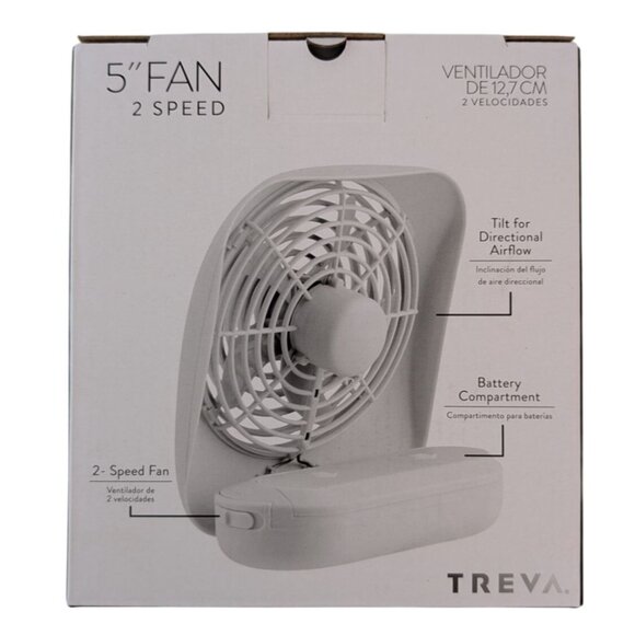 Treva 5" 2-Speed Portable Battery-Powered Fan With Adjustable Tilt & Sta-Fresh A - Picture 3 of 8